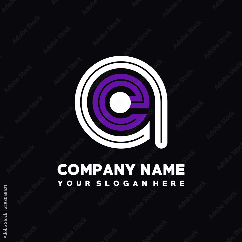 initial letter AE logo, round logo white, purple lowercase letters initial letter AE logo, round logo white, purple lowercase letters