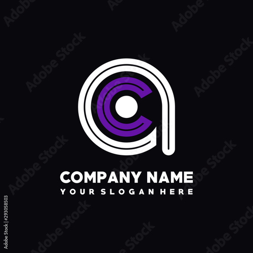 initial letter AC logo, round logo white, purple lowercase letters