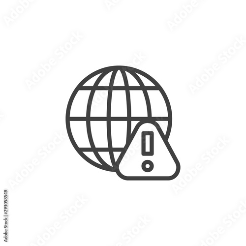 Globe with exclamation mark line icon. linear style sign for mobile concept and web design. Global network warning outline vector icon. Symbol, logo illustration. Vector graphics