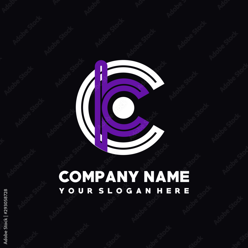 Obraz premium initial letter CK logo, round logo white, purple lowercase letters