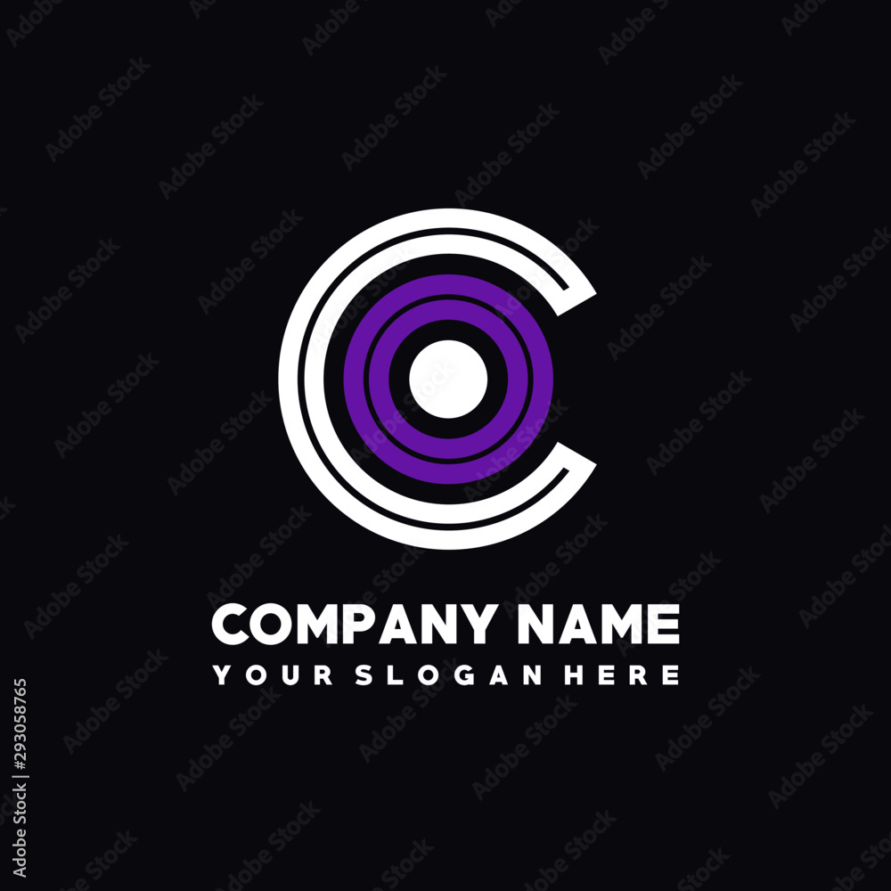 initial letter CO logo, round logo white, purple lowercase letters