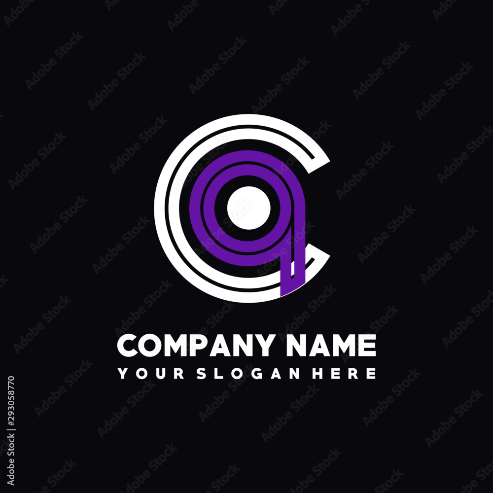 initial letter CQ logo, round logo white, purple lowercase letters initial letter CQ logo, round logo white, purple lowercase letters