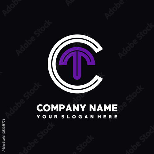 initial letter CT logo, round logo white, purple lowercase letters