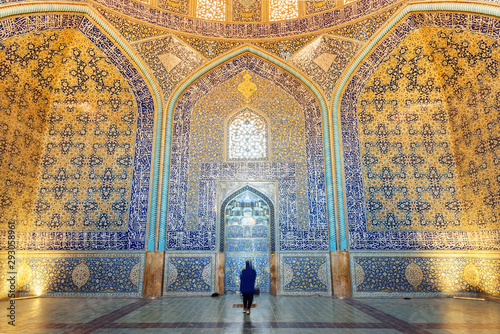 Awesome interior view of Sheikh Lotfollah Mosque, Isfahan, Iran photo