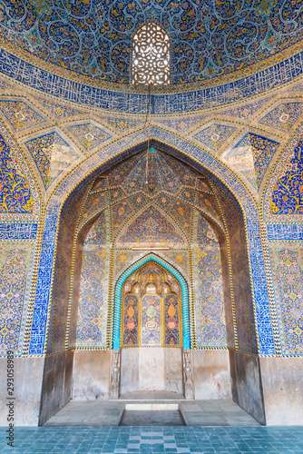 Fabulous view of mihrab inside Seyyed Mosque, Isfahan, Iran photo