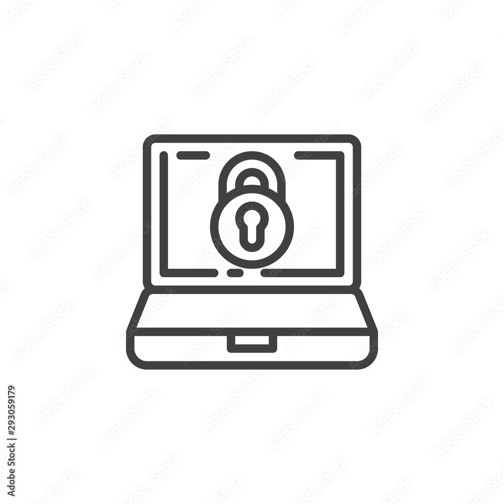 Laptop screen lock line icon. linear style sign for mobile concept and web design. Internet security outline vector icon. Symbol, logo illustration. Vector graphics Laptop screen lock line icon. linear style sign for mobile concept and web design. Internet security outline vector icon. Symbol, logo illustration. Vector graphics