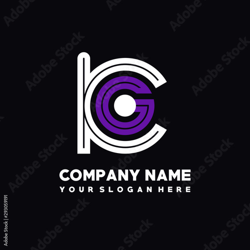 initial letter KG logo, round logo white, purple lowercase letters