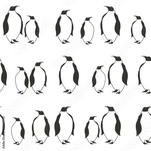 Black and white background with penguins. Decorative cute backdrop vector. Sea birds, seamless pattern