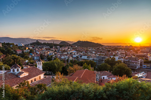 Panoramic autumn sunset view over Plovdiv city, Bulgaria © Petar