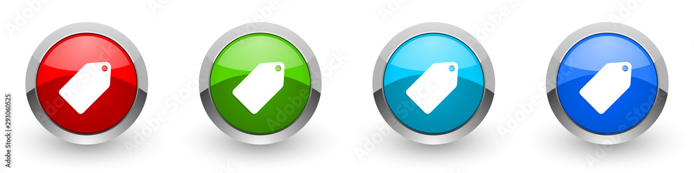 Label ticket silver metallic glossy icons, red, set of modern design buttons for web, internet and mobile applications in four colors options isolated on white background Label ticket silver metallic glossy icons, red, set of modern design buttons for web, internet and mobile applications in four colors options isolated on white background