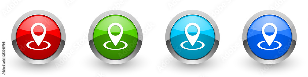 Pointer silver metallic glossy icons, red, set of modern design buttons for web, internet and mobile applications in four colors options isolated on white background Pointer silver metallic glossy icons, red, set of modern design buttons for web, internet and mobile applications in four colors options isolated on white background