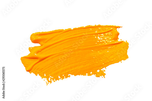 Paint brush stroke texture ochre yellow watercolor isolated photo