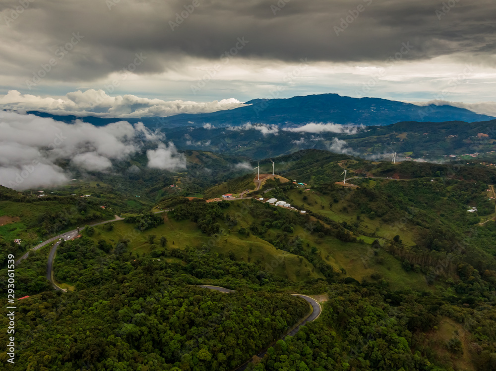 Obraz premium Beautiful aerial view of the renewable energy Windmills in Costa Rica