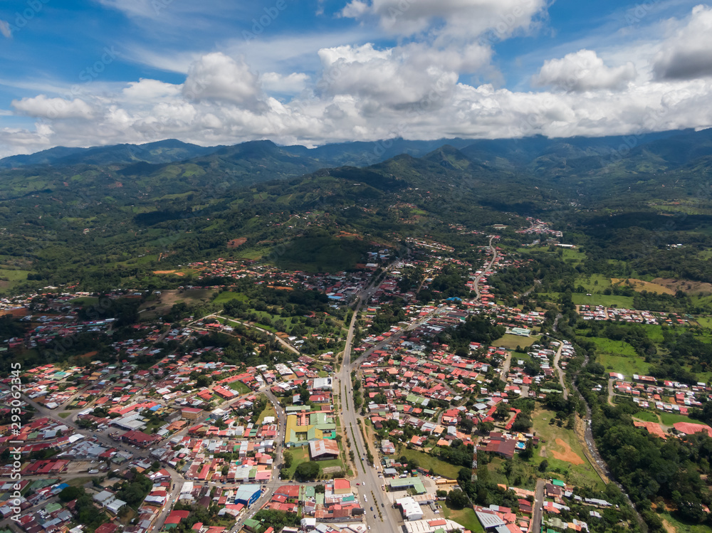 Beautiful aerial view of Perez Zeledon Town and Church in Costa Rica