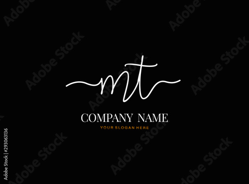 M T MT Initial handwriting logo design with circle. Beautyful design handwritten logo for fashion, team, wedding, luxury logo.
