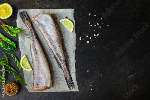 Slika na platnu fish raw hake (set of ingredients for cooking)
