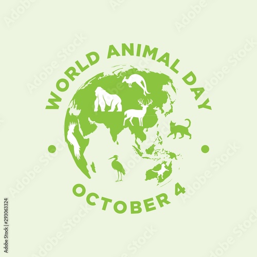World Animal Day with animals isolated on globe