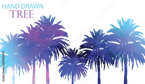 Palma. A set of images in vintage style. Drawing by hand with a pencil. Tropical plants.