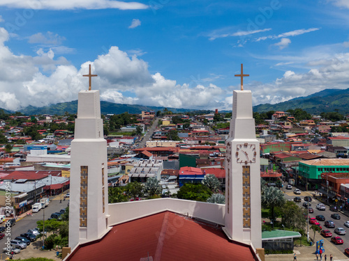 Beautiful aerial view of Perez Zeledon Town and Church in Costa Rica photo