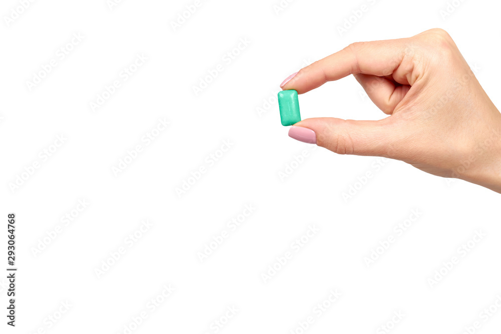 Hand with bright chewing gum, dental bubblegum. Hand with bright chewing gum, dental bubblegum.