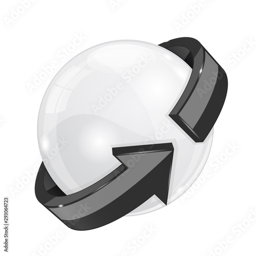 White sphere with black arrow wrapped around