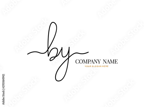 B Y BY Initial handwriting logo design with circle. Beautyful design handwritten logo for fashion, team, wedding, luxury logo.