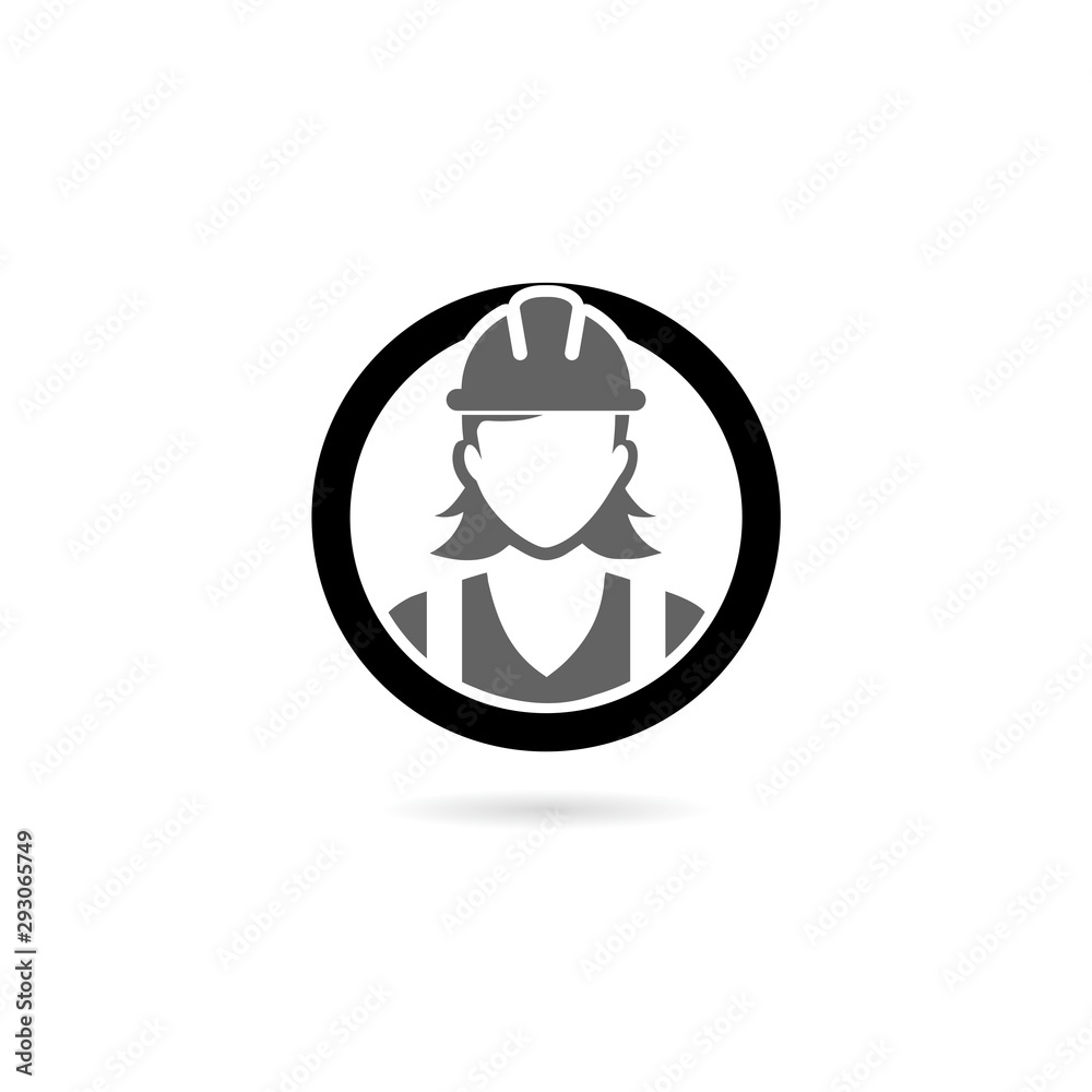 Woman construction worker character icon isolated on white background