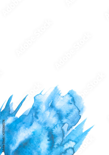 Watercolor blue background, blot, blob, splash of blue paint on white background. Watercolor blue sky, spot, abstraction. Abstract art illustration, scenic background. The color splashing