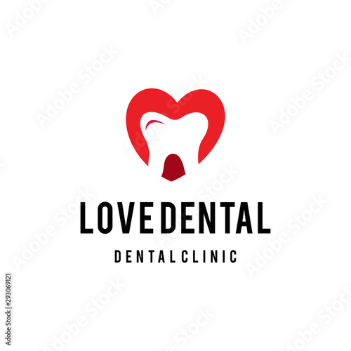 Illustration of heart sign with abstract tooth dental mark inside logo design
