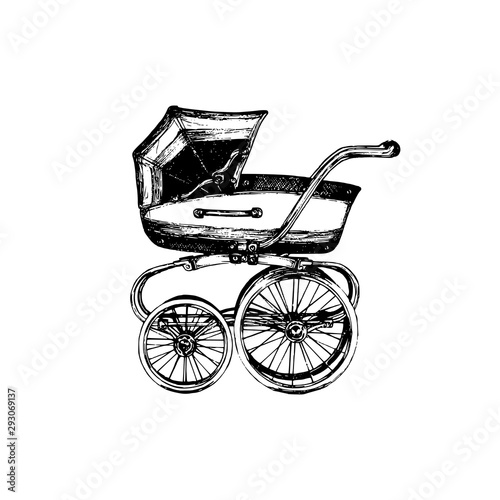 Fototapeta Baby carriage vector illustration on white background