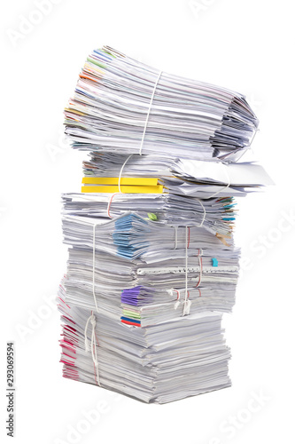 Stack of business papers isolated on white background