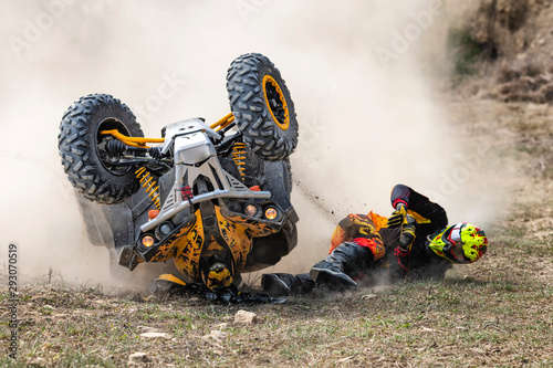 Crash during fast ride on a quadbike. © KopoPhoto