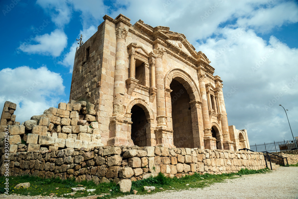 Side view of the Arch of Hadrian in Jerash, Gerasa Governorate, Jordan