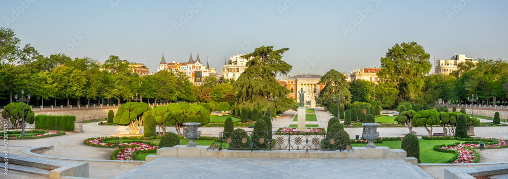 A area called El Parterre in public Retiro Park of Madrid, Spain. Beautiful trees and flowers.