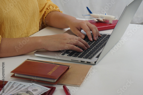 Traveler accessories on background.and travel equipment