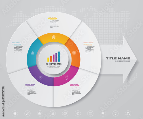 5 steps pie chart/ circle chart with arrow infographics design element. EPS 10.	