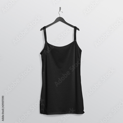 Fototapeta Front back of black plain camisole shirt hanging on wall