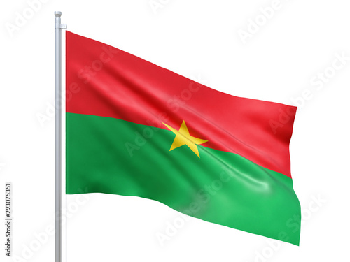 Burkina Faso flag waving on white background, close up, isolated. 3D render