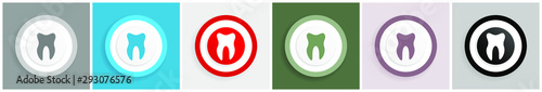 Tooth icon set, colorful flat design vector illustrations in 6 options for web design and mobile applications