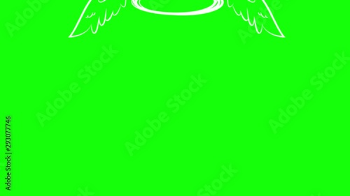 White halo angel ring and flapping wings on grey and chromakey background. Animation element for funny actions with people.