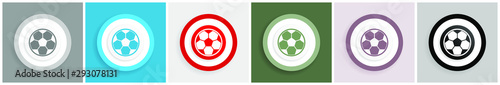 Soccer icon set, colorful flat design vector illustrations in 6 options for web design and mobile applications