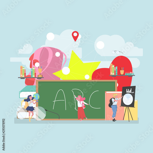 Fototapeta Naklejka Na Ścianę i Meble -  Back to school education concept with background full of lesson stationery and study supplies