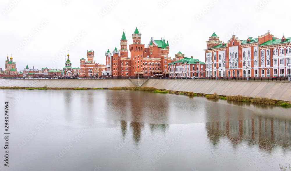 Fototapeta premium Puppet theatre and Bruges embankment, Yoshkar-Ola city, Mari El Republic, Russia