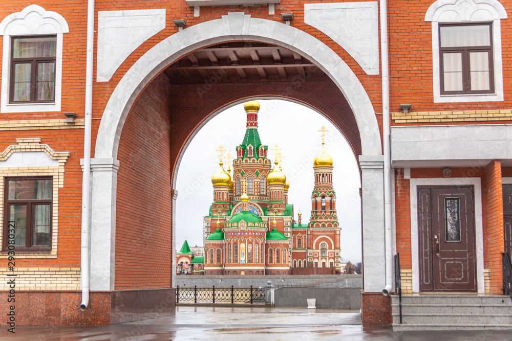 Fototapeta premium Puppet theatre and Bruges embankment, Yoshkar-Ola city, Mari El Republic, Russia