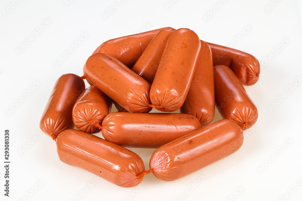 Tasty meat sausages over white background Tasty meat sausages over white background