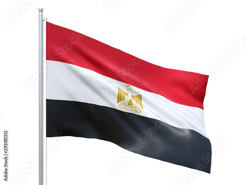 Egypt flag waving on white background, close up, isolated. 3D render