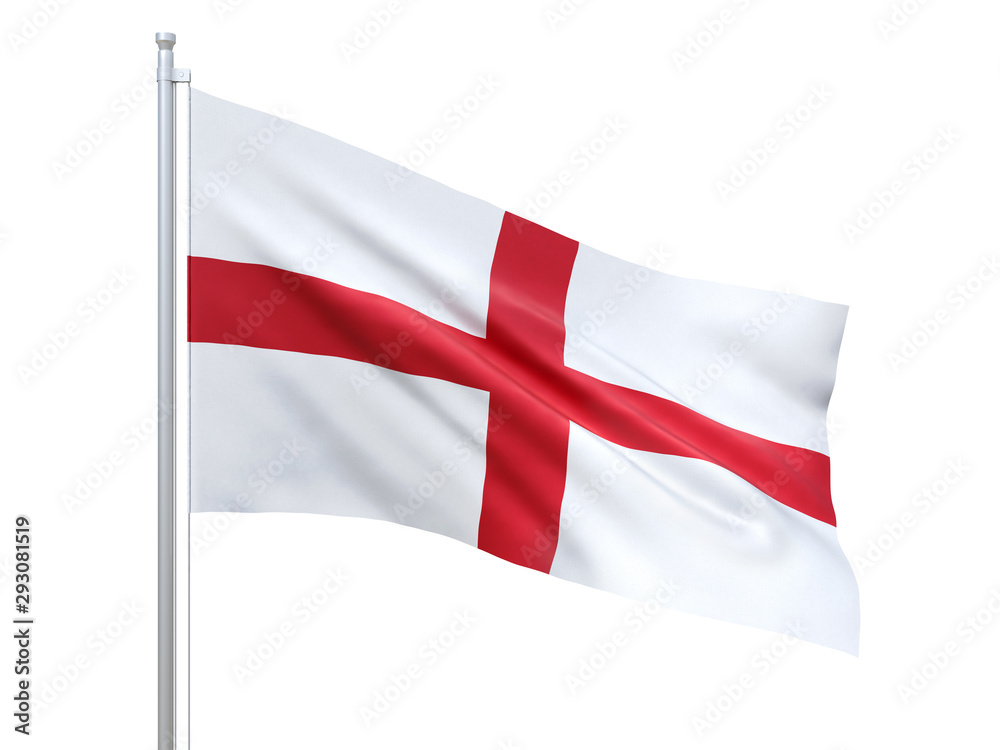 Fototapeta premium England flag waving on white background, close up, isolated. 3D render