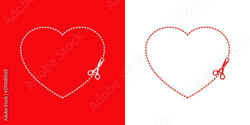 Logotipo con corazón con línea de puntos y tijera en rojo y blanco
