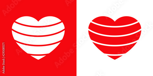 Logotipo con corazón con líneas curvas en rojo y blanco