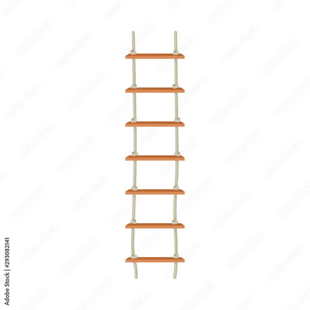 Rope Ladder Hanging From Above With Wooden Step Vector Illustration Rope Ladder Hanging From Above With Wooden Step Vector Illustration
